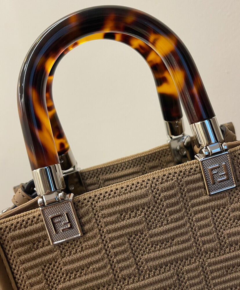 Fendi Mini Sunshine Shopper FF Fabric Bag 8BS051 Light Coffee